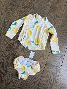 Jessica Simpson Yellow Lemon Print Rashguard Set 18 months baby toddler